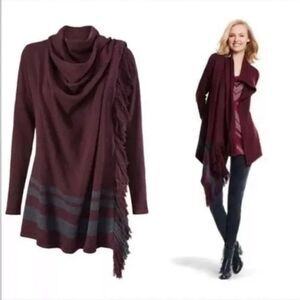 Cabi | 3002 Port Fringe Long Sleeve Wrap Sweater | S